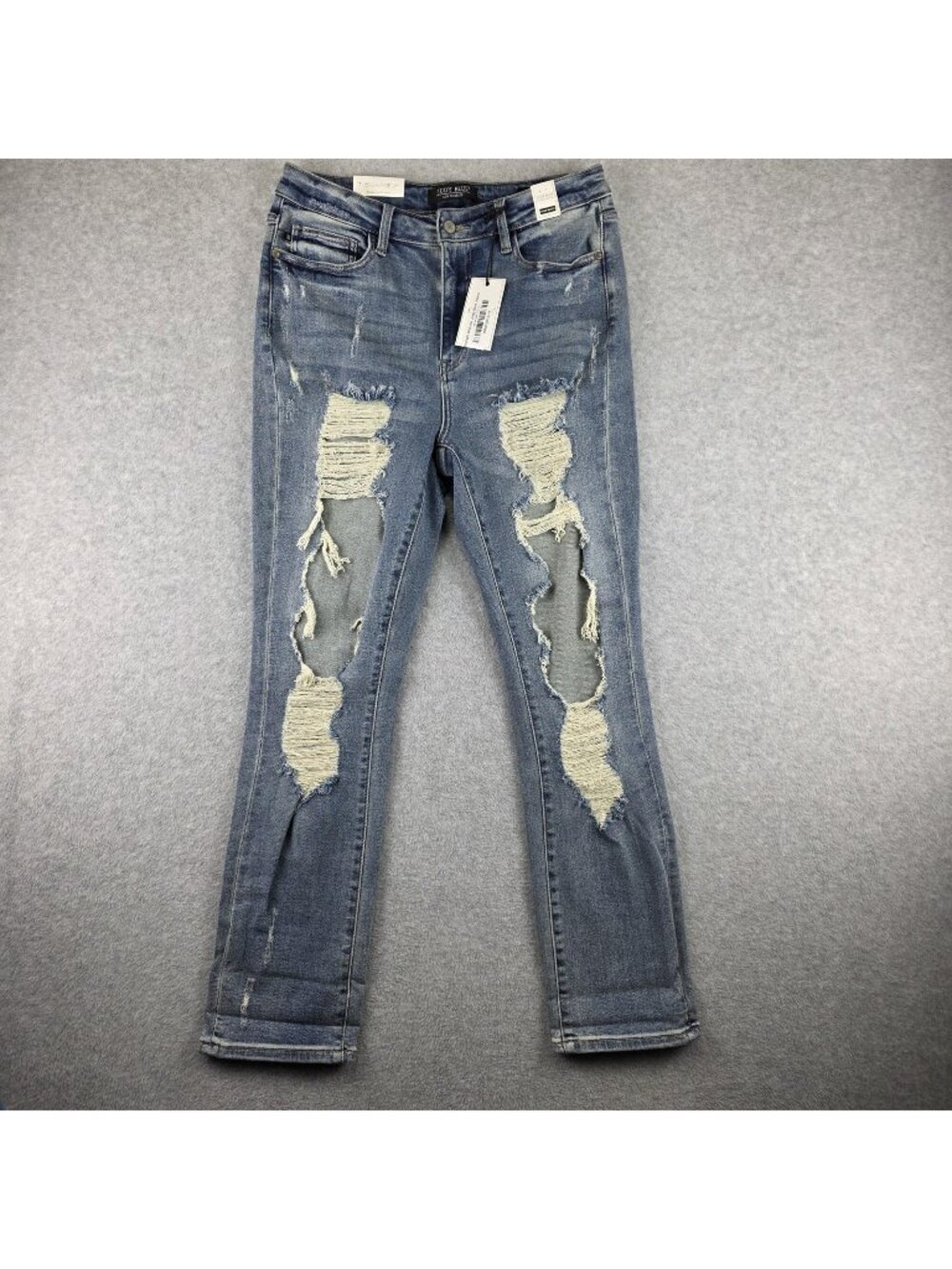 Judy Blue Straight Jeans Womens 11/30 Blue Distressed Stretch Denim NWT